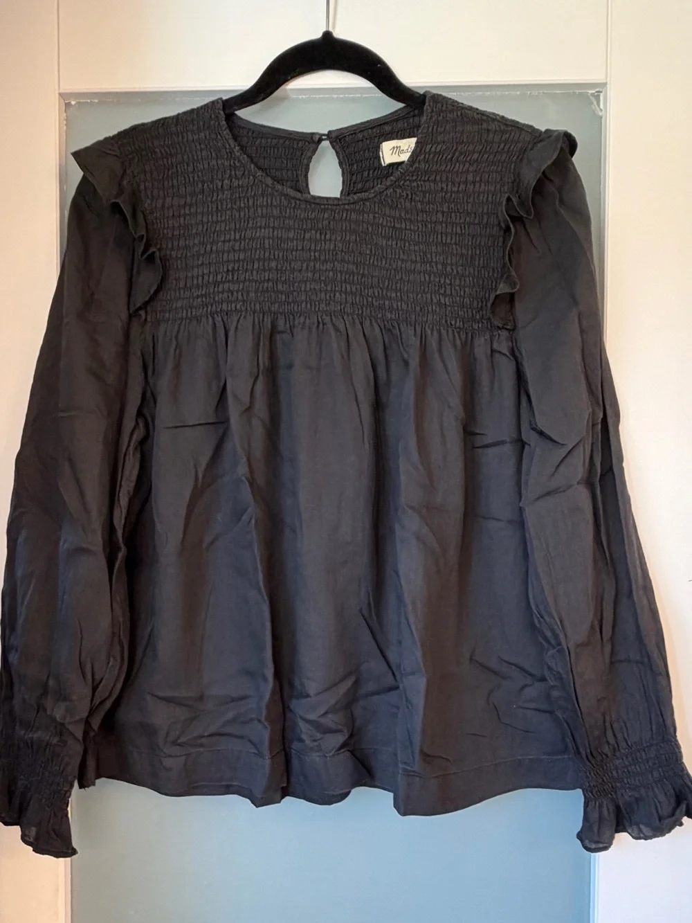 Madewell Black Smocked Top